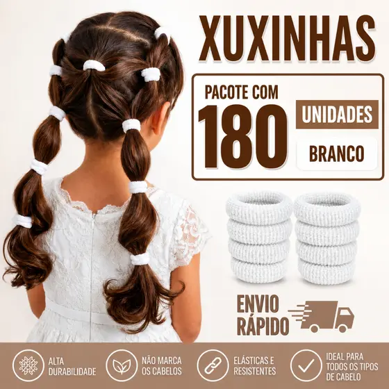 180 Xuxinhas na cor Branca | Rabico Delta | Xuxinha de Cabelo | Elastico |
