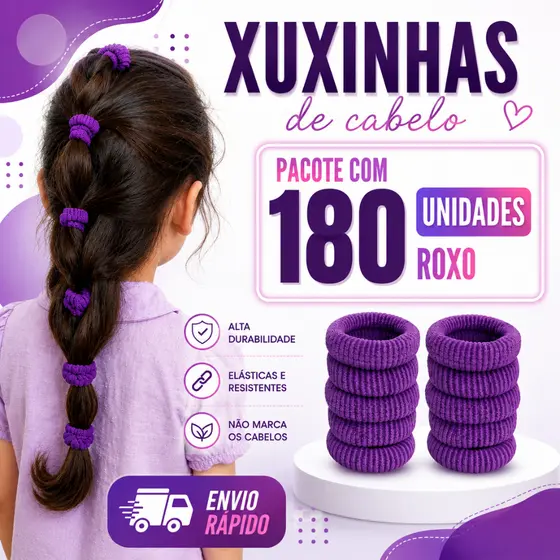 180 Xuxinhas na cor Roxa | Rabico Delta | Xuxinha de Cabelo | Elastico |