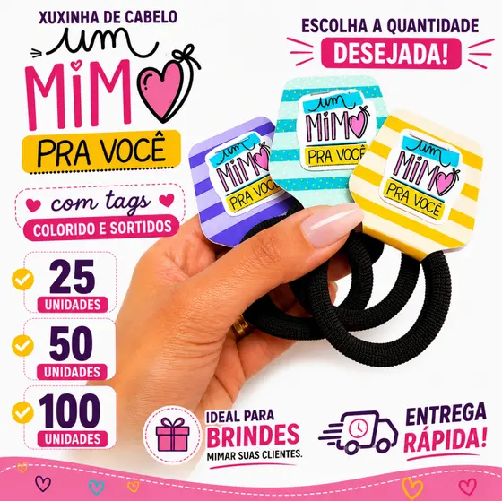 25 / 50 ou 100 Xuxinha Brinde com Tag (Um mimo para você) Tag Sortida Xuxinha Preta