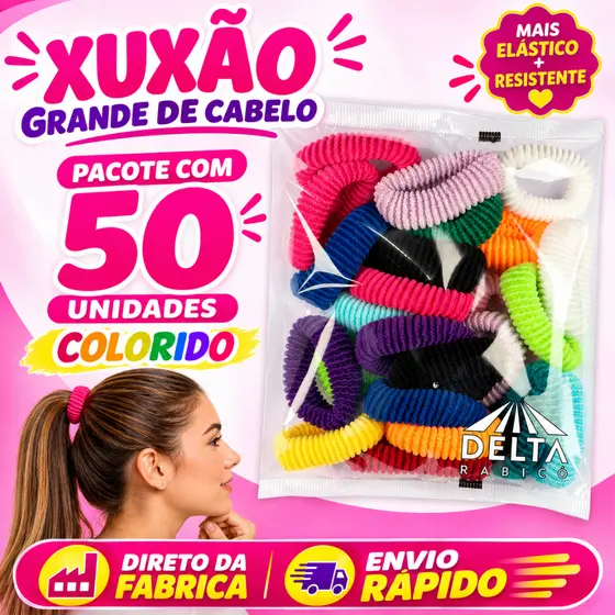 50 Xuxão Grande Colorido / Xuxinha de cabelo / Elastico / Rabico Delta / Pacotão