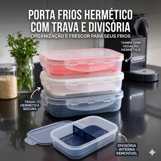 Porta Frios Hermetico Tampa com trava e Divisoria