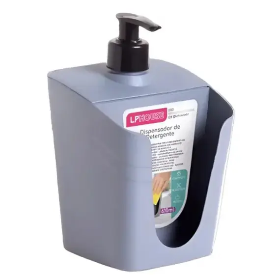 Dispenser Porta Detergente e Esponja Cinza LP House 610 ml