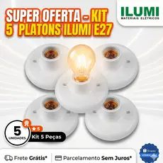 Kit C/ 5 PLAFON 100W BRANCO ILUMI SOQUETE PORCELANA