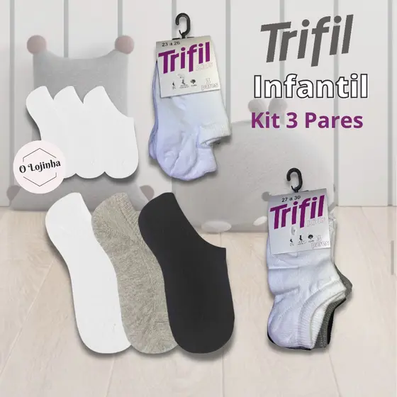 Meia Infantil Kids Sapatilha Invisível Algodão - Kit com 3 Pares - Trifil