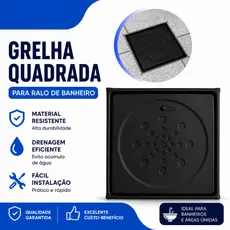 Ralo Grelha Quadrado Black 15x15 Anti Odor Abre e Fecha Para Banheiro ou Area Gourmet Com Caixilho