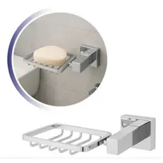 Saboneteira Cesto Metal Inox Quadrado de parede Luxo Banheiro Lavanderia Premium Lavabo Porta sabão