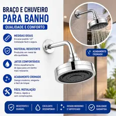 Chuveiro Ducha Autolimpante Redondo Cromado Articulável Solar ou Gás