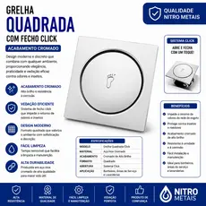 Ralo Click Inteligente Quadrado  9,5 cm X 9,5 cm Cromado