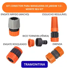 Kit Conector Para Mangueira De Jardim 1/2 Engate Rápido Esguicho Regulável Emenda Rosqueado Tramontina Monte Seu Kit