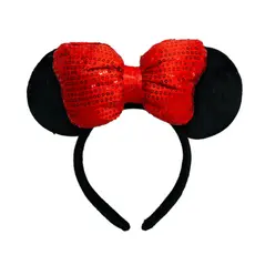 Tiara Laço Vermelho Orelhas Minnie Lantejoulas