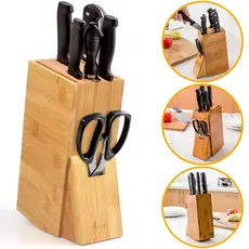 Porta Facas Bambu 7 Espaços Cepo Organizador Cozinha Premium Antiderrapante