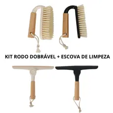 Super Kit Limpeza Rodo Dobrável + Escova de Limpeza Bambu Decoração Oikos