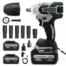 Parafusadeira de Impacto 48V Sem Fio 800Nm com 2 Baterias e Kit de Soquetes para Automóveis
