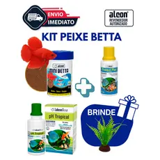 Kit para Aquário de Peixe Betta - Ração 25g + Condicionador de Água Protect Plus + Teste PH + Brinde Planta Artificial
