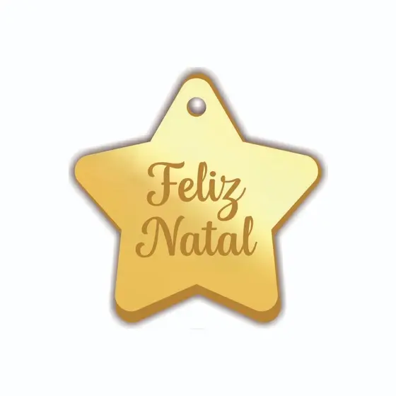 Aplique Tag Estrela Feliz Natal Gravado, Acrílico Dou. 50pç