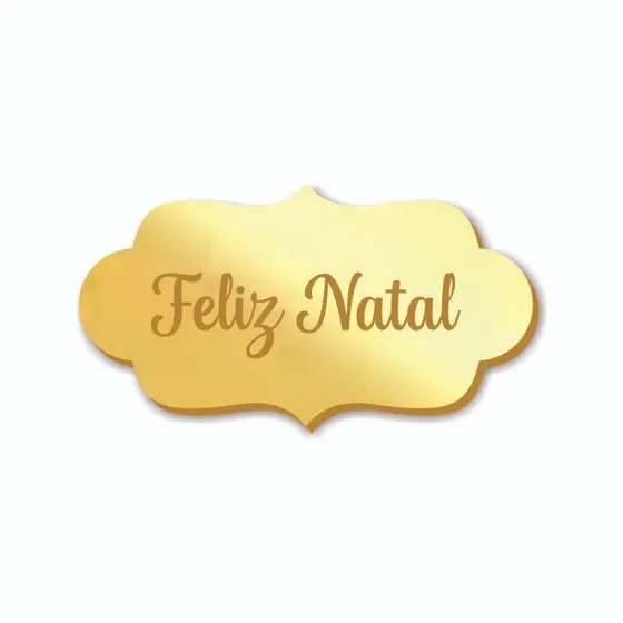 Aplique Placa tag, Feliz Natal , Acrílico Espelhado Dourado