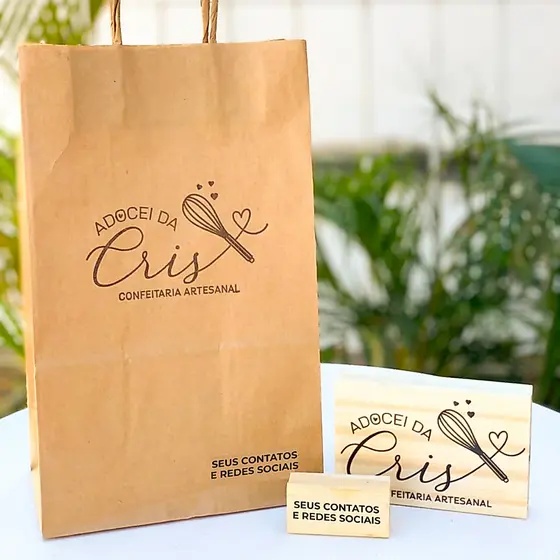 Carimbo Personalizado Logomarca em Madeira para Embalagens Sacola Kraft Caixa Papel