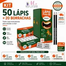 50 Lápis Preto Redondo HB + 20 Borrachas Brancas Nº60 Leo&Leo Kit Escolar