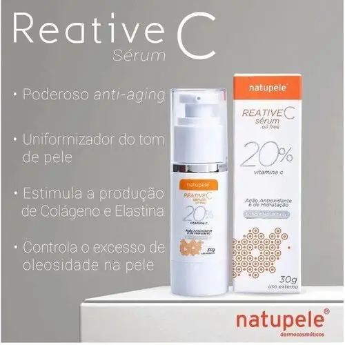 NATUPELE REACTIVE C - VITAMINA C CONCENTRADA a 20% e Mica -serum antioxidante e rejuvenescedor.