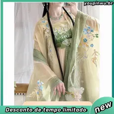 Original Hanfu Primavera Cor Vários Pontos Indústria Pesada Bordado Mangas Grandes Fabricadas em Tang Xote Saia Elemento