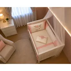 Kit Berço Americano Lateral Menina Encanto Paris 9 Peças Rose com Linho