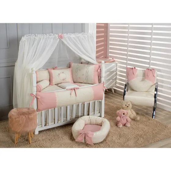 Kit Berço Americano Borboletas Maria Rose Blush com Linho