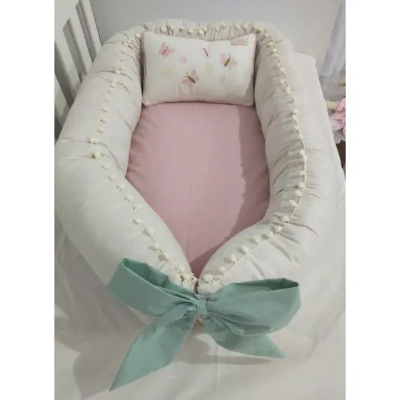 Ninho Redutor de Berço Menina Jardim Das Flores Linho com Rose Blush