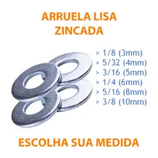 Arruela Lisa Zincada - de 3mm ate 10mm (polegadas) Kit Arruelas
