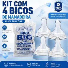 Kit Bico de Mamadeira Big Redondo de Silicone 4 Unidades Tetê Bpa Free