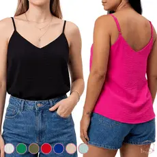 Blusa Regata Feminina Alça Regulável Blusinha Alcinha Gola V Tecido Duna