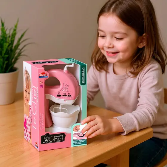 Batedeira Infantil para Crianças Le Chef Brinquedo com Manivela Rosa