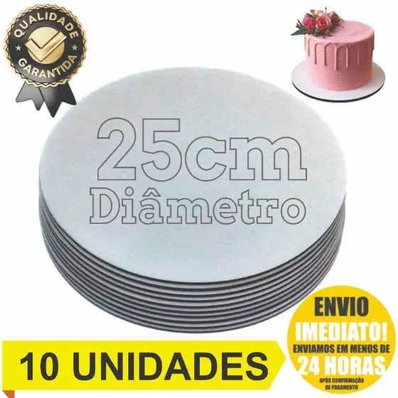 Cake Board 25cm Tabuleiro Prato De Bolo Mdf Kit Com 10 Bases Para Confeitaria Frios Doces Tortas e Sobremesas Resistente