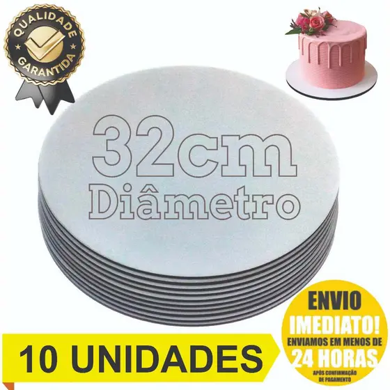 Cake Board 32cm Tabuleiro Prato De Bolo Mdf Kit Com 10 Bases Para Confeitaria Frios Doces Tortas e Sobremesas Resistente