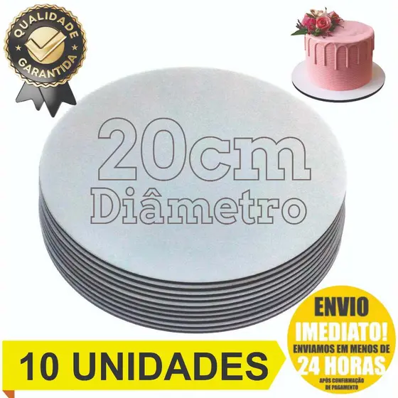 Cake Board 20cm Tabuleiro Prato De Bolo Mdf Kit Com 10 Bases Para Confeitaria Frios Doces Tortas e Sobremesas Resistente