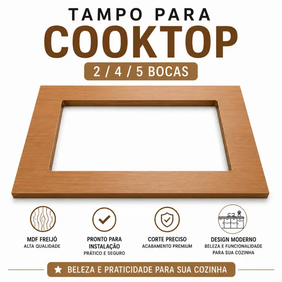 Balcão Cooktop MDF Freijó 2/4/5 Bocas Pronto para Instalação Fogao mesa