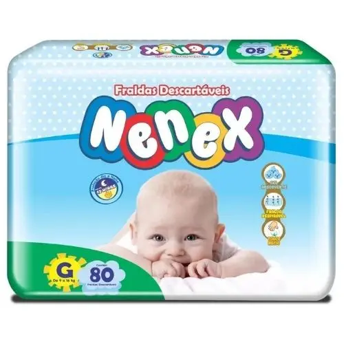 Fralda Descartável Infantil Nenex Pacote G 80 Unidades Alta Absorção 10h Proteção Barreiras Antivazamento