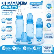 Kit 3 Mamadeiras Kuka Aquarela Azul 250ml/160ml/70ml - Bico Ortodôntico e Livre de BPA