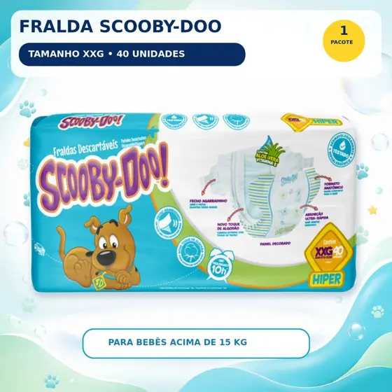 Fralda Scooby-Doo Hiper XXG 40 Unidades Alta Absorção
