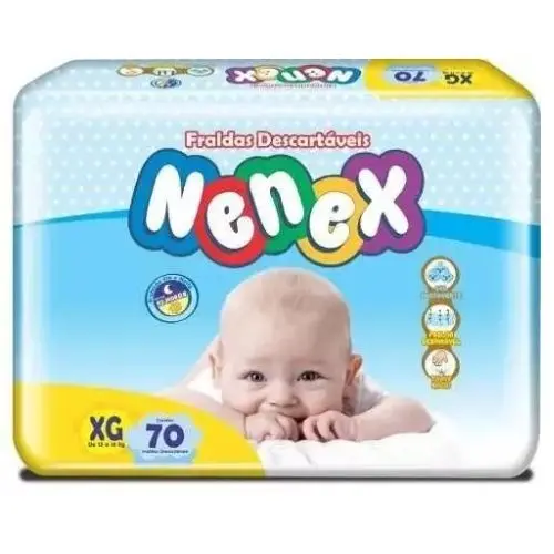 Fralda Descartável Infantil Nenex Pacote XG 70 Unidades Alta Absorção 10h Proteção Barreiras Antivazamento