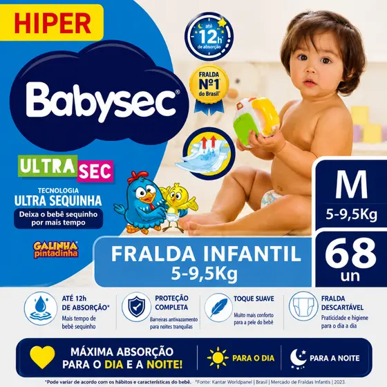 Fralda Babysec Hiper M 68 Unidades