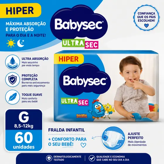 Fralda Babysec Galinha Pintadinha Hiper G 64 Unidades