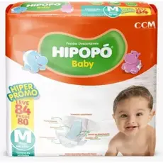Fralda Descartável Hipopó Baby Pacote Hiper M 84 Unidades Uso Prolongado Ate 10h Absorçao Hipoalergenica