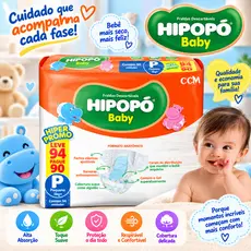 Fralda Descartável Hipopó Baby Pacote Hiper P 94 Unidades Ate 10h Absorçao Recem Nascido Hipoalergenica