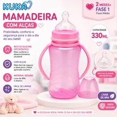 Mamadeira Kuka Aquarela Big 330ml com Alça Rosa – Bico Ortodôntico
