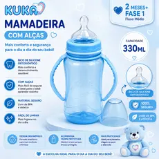 Mamadeira Kuka Aquarela Big 330ml com Alça Bico Ortodôntico Azul (6m+)