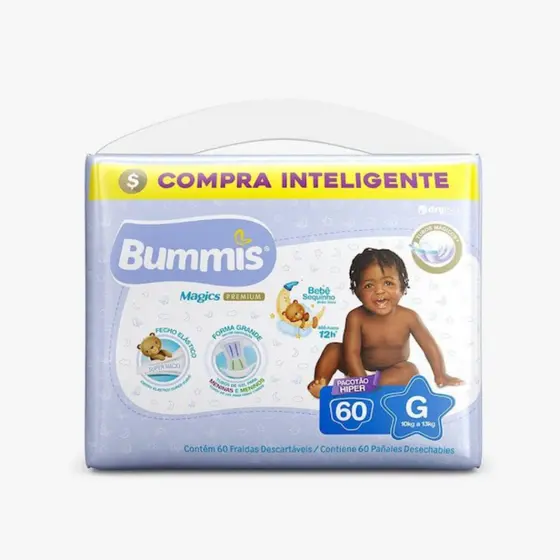 Fralda Infantil Bummis Magics Premium Capricho Pacote Hiper G 60 Unidades Tecnologia Tubos Mágicos Proteção 12h