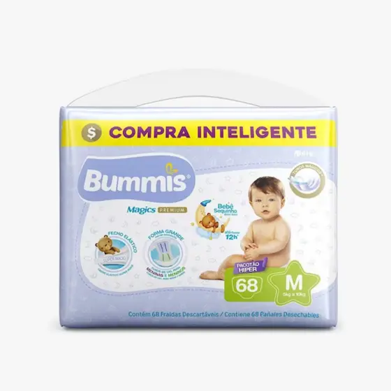 Fralda Descartável Bummis Tubos Pacotão Hiper Tamanho M 68 Unidades Capricho