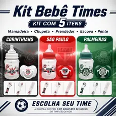 Kit Enxoval Bebê Torcedor Completo: Mamadeira 260ml, Chupeta, Pente e Escova