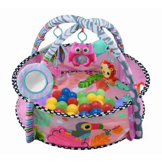 Tapete Ginásio Atividades Bebê 2 em 1 Kitstar Piscina de Bolinhas Rosa com Brinquedos Interativos Seguro Hipoalergênico