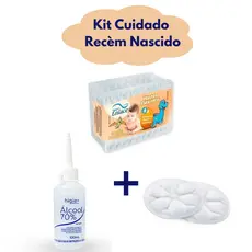 Kit Higiene Recém-Nascido e Pós-Parto 3 Itens Álcool 70% 100ml Hastes Enlace Protetor de Seios Mãe e Bebê Essencial